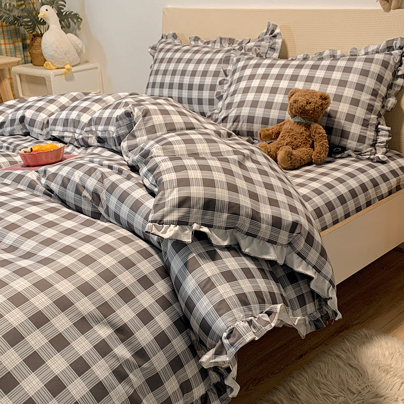HKM-366163 Princess Style Heart Pattern Four-Piece Bed Sheet and Duvet Cover Set for 1.2m, 1.5m, and 1.8m Beds
