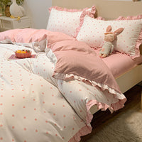 HKM-366163 Princess Style Heart Pattern Four-Piece Bed Sheet and Duvet Cover Set for 1.2m, 1.5m, and 1.8m Beds