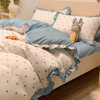 HKM-366163 Princess Style Heart Pattern Four-Piece Bed Sheet and Duvet Cover Set for 1.2m, 1.5m, and 1.8m Beds