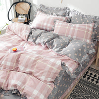 HKM-366163 Princess Style Heart Pattern Four-Piece Bed Sheet and Duvet Cover Set for 1.2m, 1.5m, and 1.8m Beds