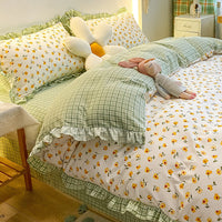 HKM-366163 Princess Style Heart Pattern Four-Piece Bed Sheet and Duvet Cover Set for 1.2m, 1.5m, and 1.8m Beds