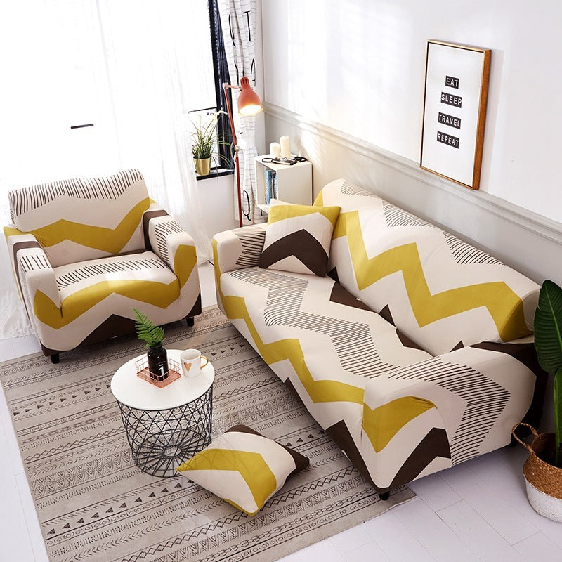 HKM-366227 Polyester Elastic Sofa Cover with Pillowcases for Single to Four-Seater Styles