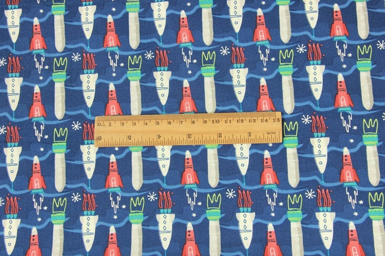 HKM-366803 Nordic Style Rocket Print Cotton Fabric for Handmade DIY Projects - 45cm x 110cm