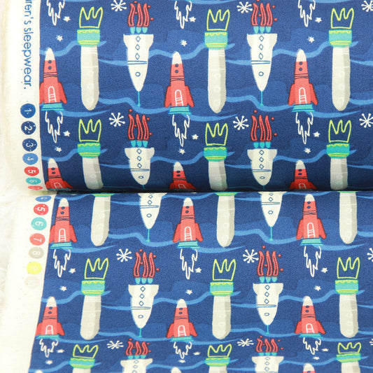 KTX-366803 Nordic Style Rocket Print Cotton Fabric for Handmade DIY Projects - 45cm x 110cm