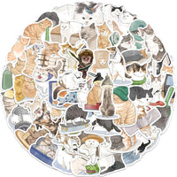 HKM-366867 Cute Cat Watercolor Stickers Set - 53 Cartoon Designs for Laptops, Luggage, and More