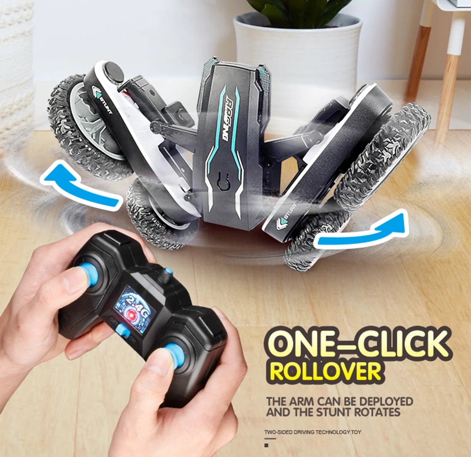 HKM-366995 2.4G Remote Control Double-Sided Stunt Car with 360° Rotation and Follow Me Feature