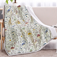 HKM-366995 Cozy Lamb Wool Sherpa Fleece Blanket in Tree Leaf Mushroom Design – Perfect for Couch, Office, and Camping