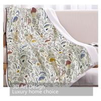 HKM-366995 Cozy Lamb Wool Sherpa Fleece Blanket in Tree Leaf Mushroom Design – Perfect for Couch, Office, and Camping