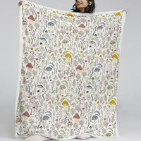 HKM-366995 Cozy Lamb Wool Sherpa Fleece Blanket in Tree Leaf Mushroom Design – Perfect for Couch, Office, and Camping