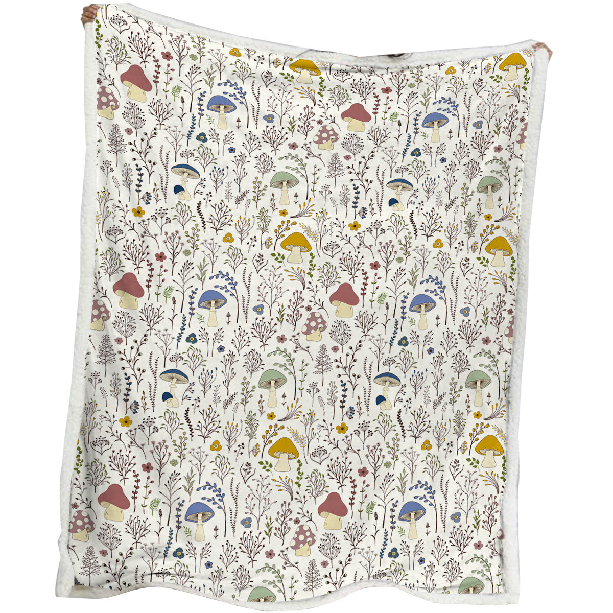 HKM-366995 Cozy Lamb Wool Sherpa Fleece Blanket in Tree Leaf Mushroom Design – Perfect for Couch, Office, and Camping