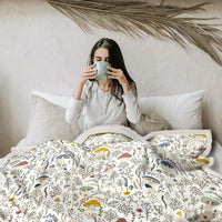 HKM-366995 Cozy Lamb Wool Sherpa Fleece Blanket in Tree Leaf Mushroom Design – Perfect for Couch, Office, and Camping