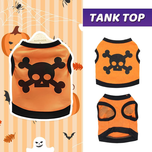 HKM-367315 Halloween Skull Bones Pet Tank Top for Dogs and Cats, Stretchy Cotton Costume for Small and Medium Breeds