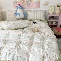 HKM-367315 Plant and Flower Printed Cotton Bedding Set - 4-Piece Bed Sheet Collection