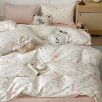 HKM-367315 Plant and Flower Printed Cotton Bedding Set - 4-Piece Bed Sheet Collection