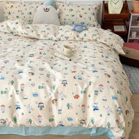 HKM-367315 Plant and Flower Printed Cotton Bedding Set - 4-Piece Bed Sheet Collection