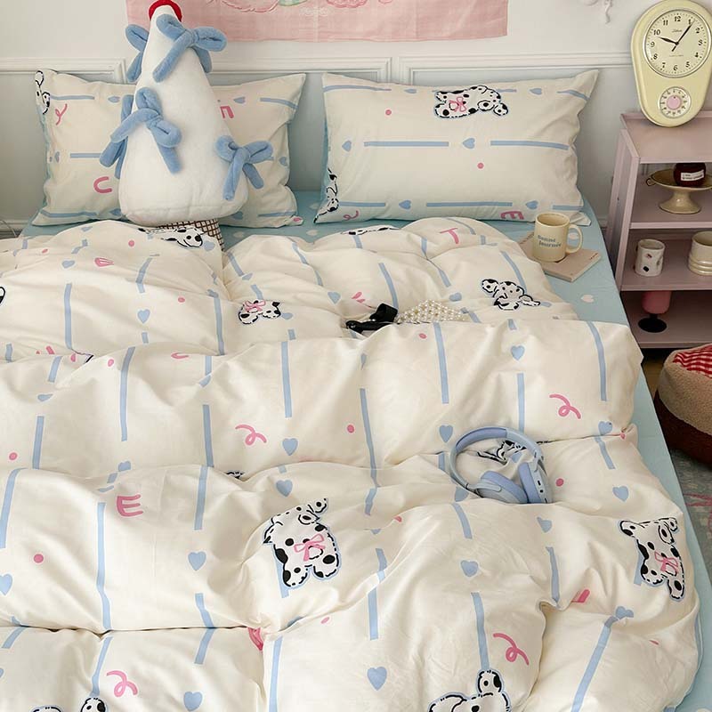 HKM-367315 Plant and Flower Printed Cotton Bedding Set - 4-Piece Bed Sheet Collection