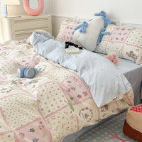 HKM-367315 Plant and Flower Printed Cotton Bedding Set - 4-Piece Bed Sheet Collection