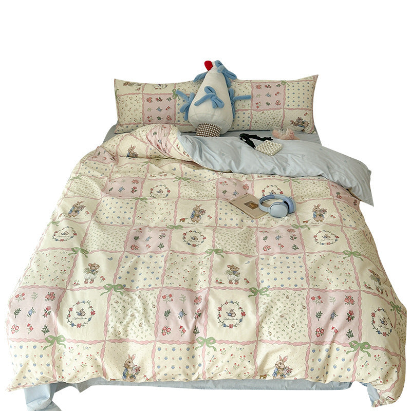 HKM-367315 Plant and Flower Printed Cotton Bedding Set - 4-Piece Bed Sheet Collection