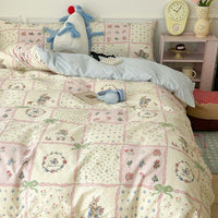 HKM-367315 Plant and Flower Printed Cotton Bedding Set - 4-Piece Bed Sheet Collection