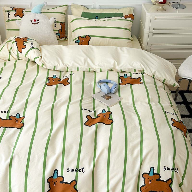 HKM-367315 Plant and Flower Printed Cotton Bedding Set - 4-Piece Bed Sheet Collection
