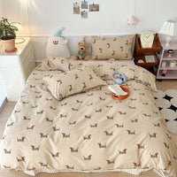 HKM-367315 Plant and Flower Printed Cotton Bedding Set - 4-Piece Bed Sheet Collection