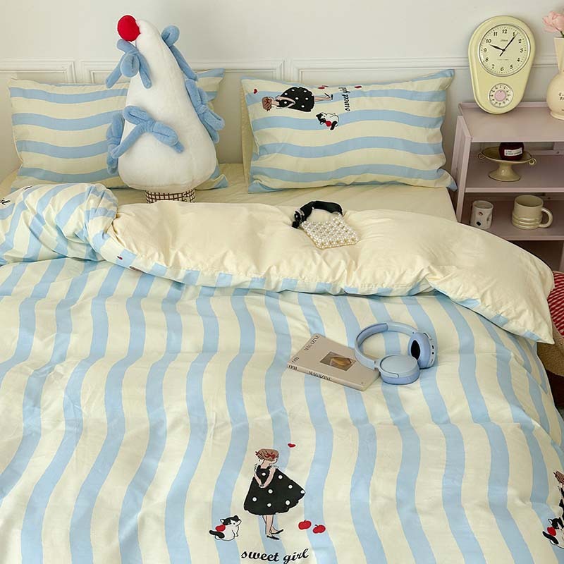 HKM-367315 Plant and Flower Printed Cotton Bedding Set - 4-Piece Bed Sheet Collection