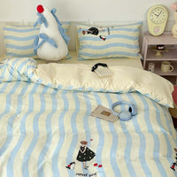 HKM-367315 Plant and Flower Printed Cotton Bedding Set - 4-Piece Bed Sheet Collection