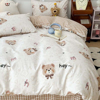 HKM-367315 Plant and Flower Printed Cotton Bedding Set - 4-Piece Bed Sheet Collection
