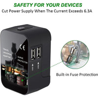 HKM-367507 Universal Worldwide Travel Adapter with USB-C and USB-A Ports for Multiple Countries