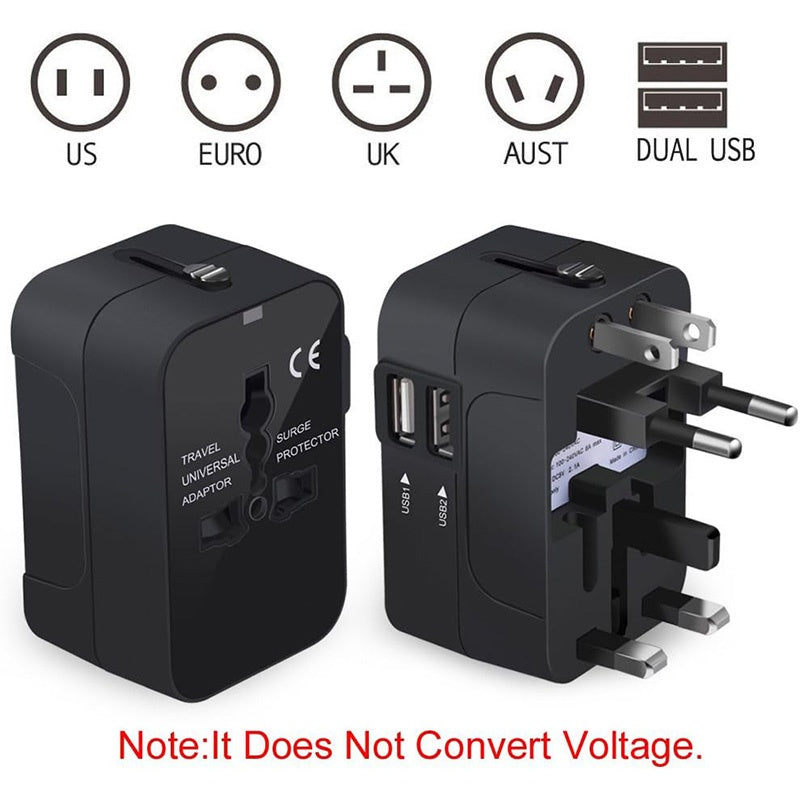 HKM-367507 Universal Worldwide Travel Adapter with USB-C and USB-A Ports for Multiple Countries