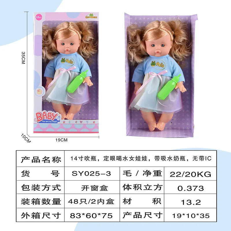 HKM-367827 14 Inch Silicone Reborn Doll with Drinking Water Feature - Educational Pretend Play Toy for Kids