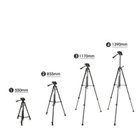 HKM-367891 Portable Aluminum Alloy Tripod for SLR Cameras - 3 Sections, Quick Release Plate, Maximum Height 1390mm