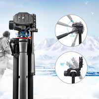 HKM-367891 Portable Aluminum Alloy Tripod for SLR Cameras - 3 Sections, Quick Release Plate, Maximum Height 1390mm