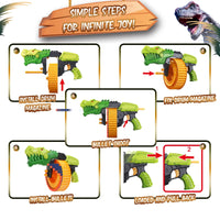 HKM-367955 Dinosaur-Themed Soft Bullet Foam Blasters Set with 120 Foam Bullets for Ages 2 and Up