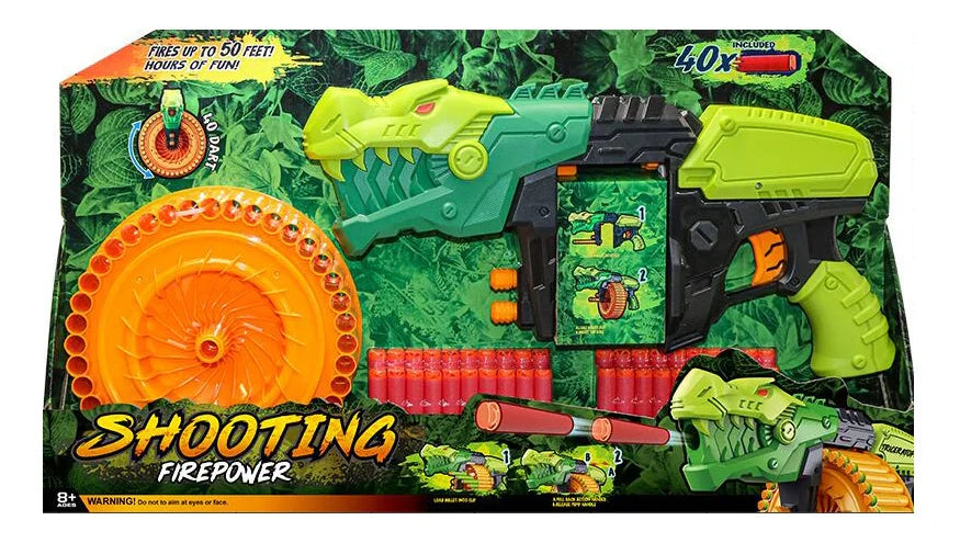 HKM-367955 Dinosaur-Themed Soft Bullet Foam Blasters Set with 120 Foam Bullets for Ages 2 and Up