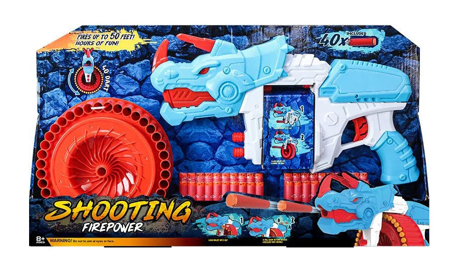 HKM-367955 Dinosaur-Themed Soft Bullet Foam Blasters Set with 120 Foam Bullets for Ages 2 and Up