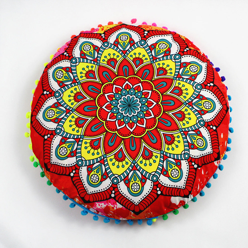 HKM-367955 Floral Round Cushion Cover - 43cm Diameter, Various Colorful Designs