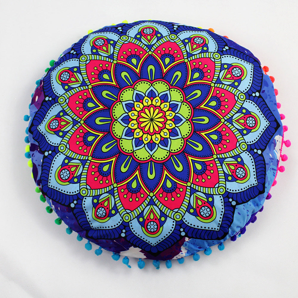 HKM-367955 Floral Round Cushion Cover - 43cm Diameter, Various Colorful Designs