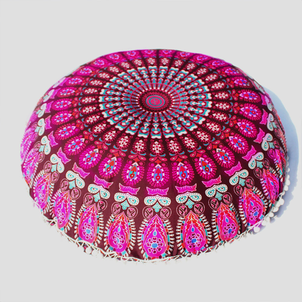 HKM-367955 Floral Round Cushion Cover - 43cm Diameter, Various Colorful Designs