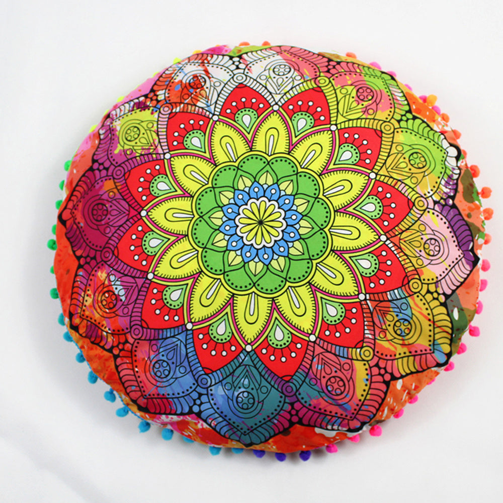 HKM-367955 Floral Round Cushion Cover - 43cm Diameter, Various Colorful Designs