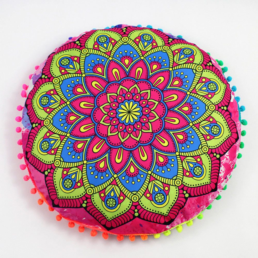 HKM-367955 Floral Round Cushion Cover - 43cm Diameter, Various Colorful Designs