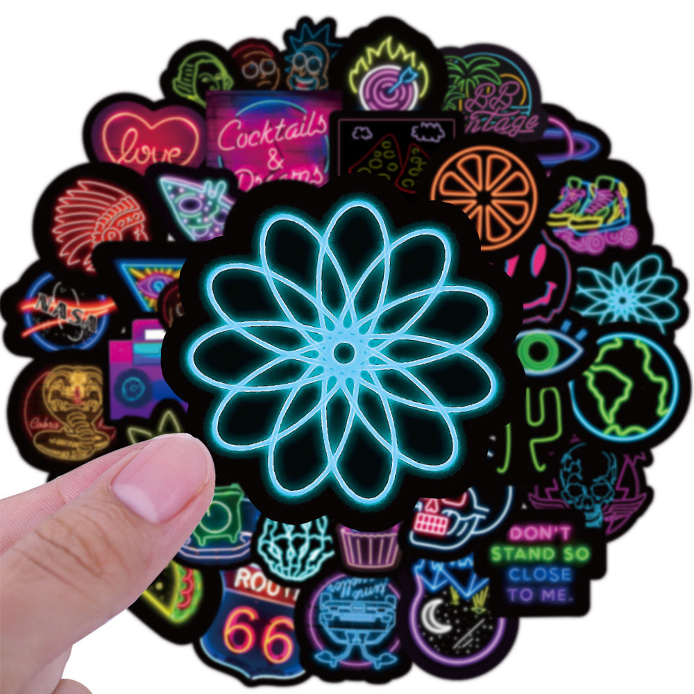 HKM-368019 Neon Graffiti Stickers - 50 Waterproof PVC Decorative Stickers for Laptops, Skateboards, and More