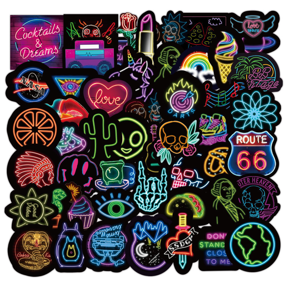 HKM-368019 Neon Graffiti Stickers - 50 Waterproof PVC Decorative Stickers for Laptops, Skateboards, and More