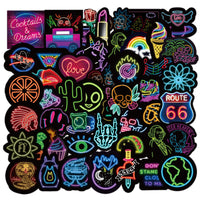 HKM-368019 Neon Graffiti Stickers - 50 Waterproof PVC Decorative Stickers for Laptops, Skateboards, and More