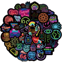 HKM-368019 Neon Graffiti Stickers - 50 Waterproof PVC Decorative Stickers for Laptops, Skateboards, and More