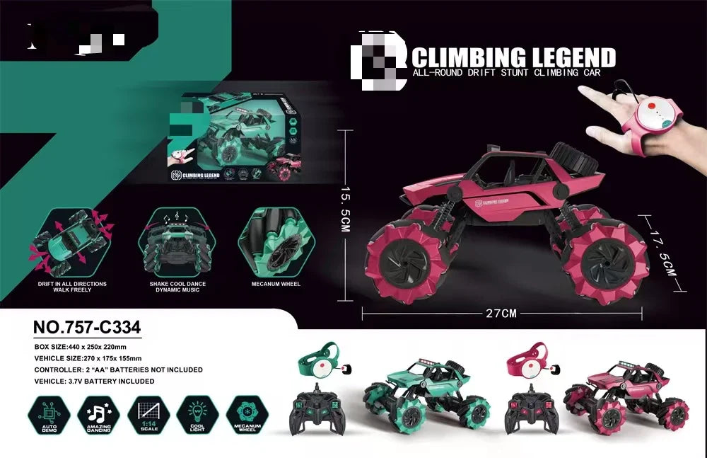 HKM-368147 All Terrain Dual Remote Control Stunt Climbing Car with Lights and Music for Kids