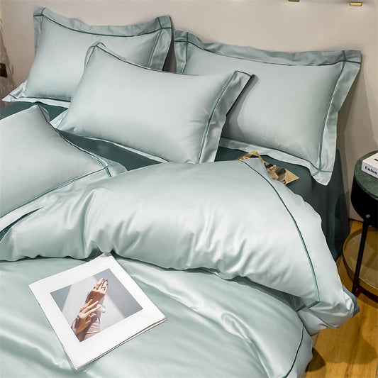 HKM-368147 Long Staple Cotton Solid Color Bedding Set with Embroidered Design - Multiple Sizes Available
