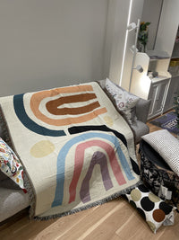 HKM-368147 Modern Minimalist Rainbow Geometric Pattern Blanket - Spring & Autumn Use, 120x150cm or 150x210cm