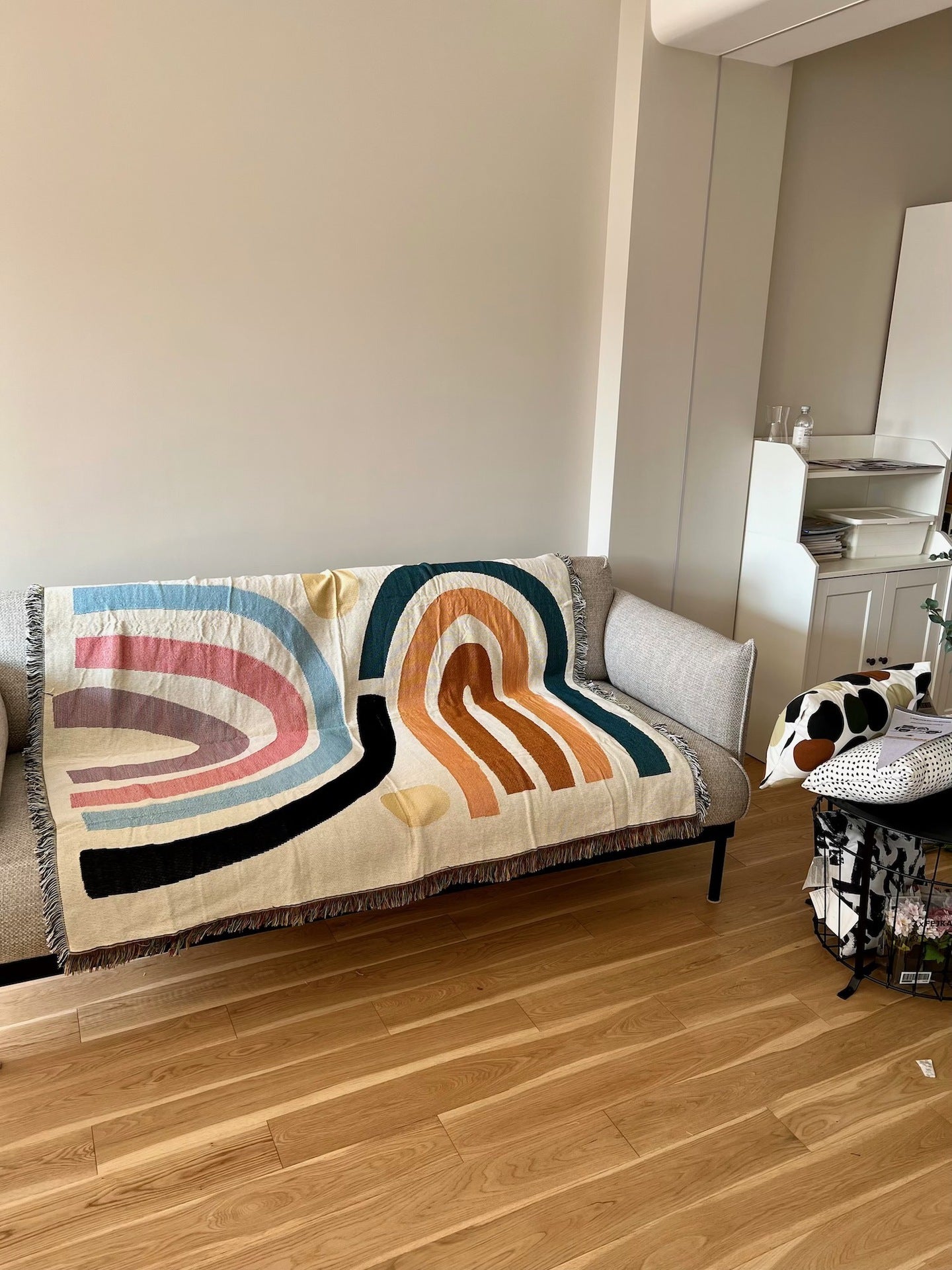 HKM-368147 Modern Minimalist Rainbow Geometric Pattern Blanket - Spring & Autumn Use, 120x150cm or 150x210cm
