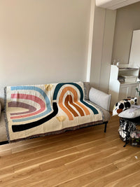 HKM-368147 Modern Minimalist Rainbow Geometric Pattern Blanket - Spring & Autumn Use, 120x150cm or 150x210cm